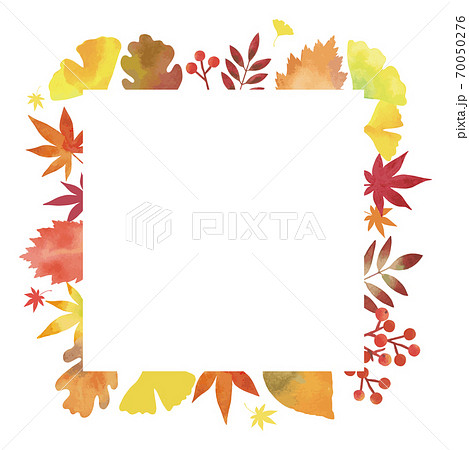 가을 잎 장식 프레임 수채화 (사각 사각 흰색 배경) - 스톡일러스트 [70050276] - Pixta
