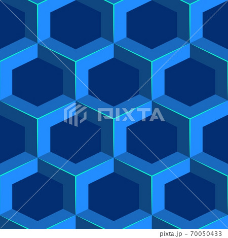 Seamless geometric volumetric pattern. Blue isometric honeycomb background. 70050433