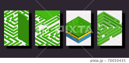 Trendy isometric cover design in green natural tones. The concept of a solution search maze. Trendy isometric cover design in green natural tones. The concept of a solution search maze. 70050435
