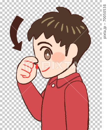 Illustration of a boy showing the correct response when he has a nosebleed 70050538