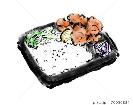 手描きの黒い器に入った唐揚げ弁当のイラスト素材 手描きの黒い器に入った唐揚げ弁当のイラスト素材 70050884
