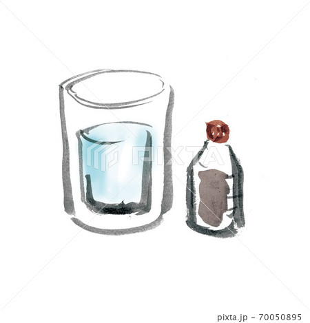手描きのうがい薬と水の入ったコップのイラスト素材のイラスト素材