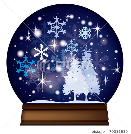 スノードーム クリスマスツリーと雪が舞う 青いのイラスト素材