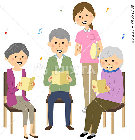 レクリエーションで歌う高齢者のイラスト素材
