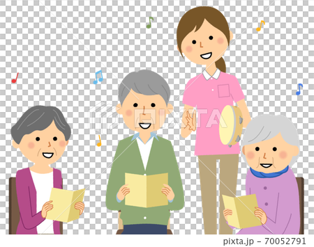 レクリエーションで歌う高齢者のイラスト素材