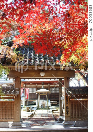 紅葉に彩られる山門　福性寺 70053683