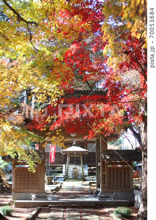 紅葉に彩られる山門　福性寺 70053684