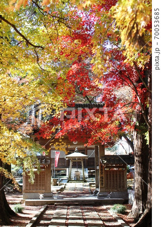 紅葉に彩られる山門　福性寺 70053685