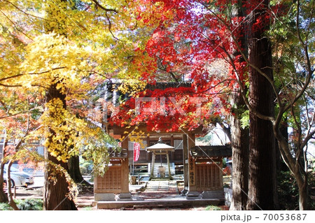紅葉に彩られる山門　福性寺 70053687