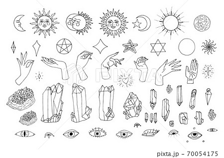 Hands clipart, magic mystic hand gestures icons symbols, Esoteric  witchcraft women hand, Black white line art outline hands PNG download