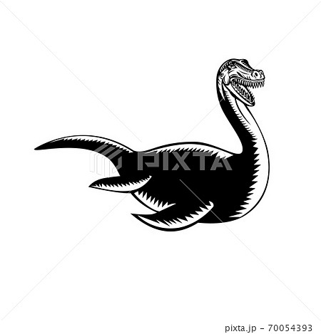 Loch Ness Monster or Nessie Swimming Retro Woodcut Black and White Style 70054393