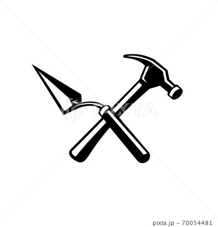 Crossed Masonry or Brick Trowel and Hammer Retro Black and White Style 70054481