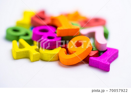 Math Number colorful on white background, Education study mathematics learning teach concept. Math Number colorful on white background, Education study mathematics learning teach concept. 70057922