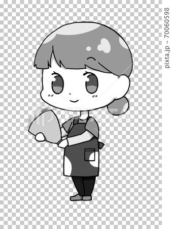 お花屋さん 女性 モノクロver のイラスト素材