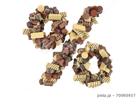 Percent symbol from chocolate candies. 3D rendering Percent symbol from chocolate candies. 3D rendering 70060937
