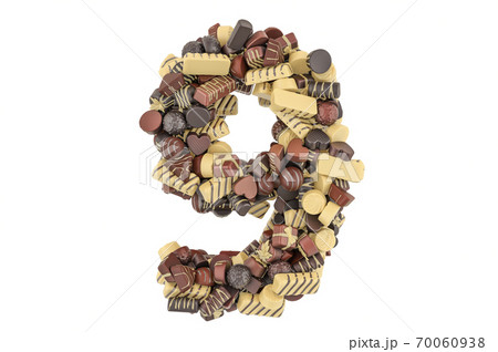 Number 9 from chocolate candies. 3D rendering Number 9 from chocolate candies. 3D rendering 70060938