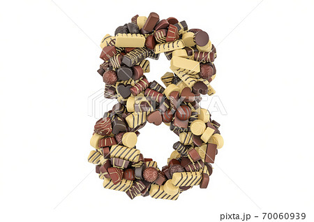 Number 8 from chocolate candies. 3D rendering Number 8 from chocolate candies. 3D rendering 70060939
