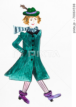 walking girl in green coat by watercolors walking girl in green coat by watercolors 70064598