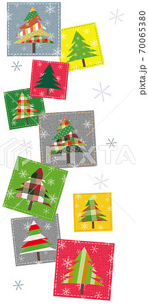 クリスマス素材 クリスマスツリーのキルト生地 パッチワーク風のイラスト素材