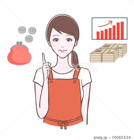 指差しポーズの女性と資産アップのイラストのイラスト素材