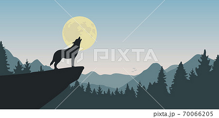 Wolf Howls At Full Moon Nature Landscapeのイラスト素材