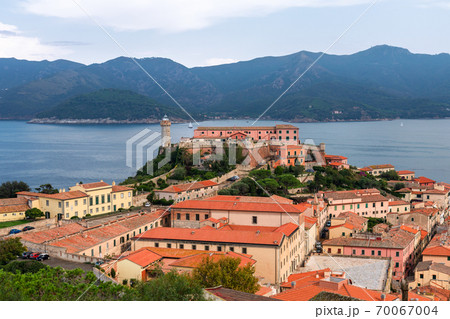 Beautiful panoramic view of the city Portoferraio and Stella fortress of Elba island. Beautiful panoramic view of the city Portoferraio and Stella fortress of Elba island. 70067004