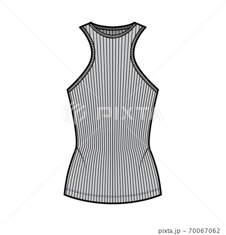 Ribbed cotton-jersey tank technical fashion illustration with racer-back straps, slim fit, crew neckline outwear top 70067062