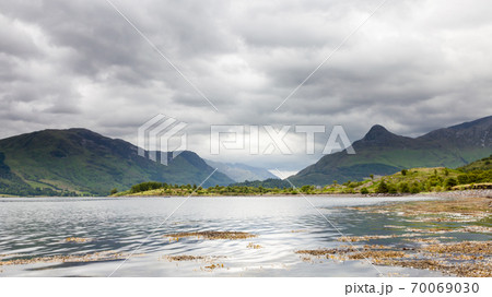 Loch Leven.  The view across Loch Leven to the Pap of Glencoe in the Scottish highlands.  Loch Leven is a sea loch on the west coast of Scotland. 70069030
