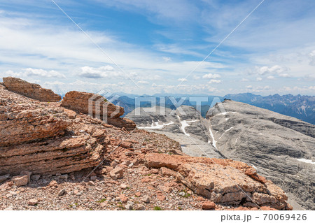 Italian Dolomites Alps. View from the top of the Piz Boe mountain 70069426