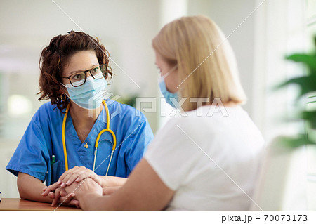 Doctor examining sick patient. Ill woman in clinic 70073173