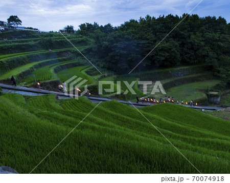 香川県 中山千枚田 虫送り 日本の棚田百選 の写真素材