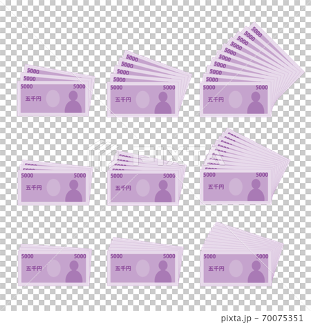 扇形重疊紙幣5，000日元插圖材料 70075351