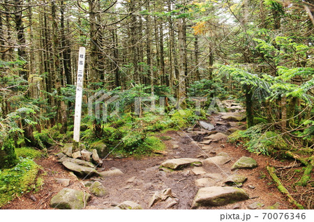 初秋の北八ヶ岳　『にゅう』から中山への縦走路　中山山頂 70076346