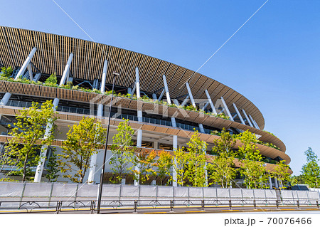青空と新国立競技場の写真素材