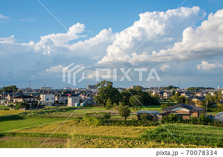 住宅地と田園風景　荒川土手より指扇駅　上尾方面を望む 70078334