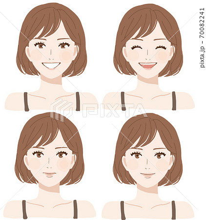女性の真顔と笑顔の表情パターンのイラスト素材