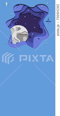 Vertical banner with 3d illustration of night sky with Moon cut out of paper. Space tourism. Vector template 70084282