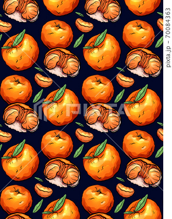 Seamless pattern of color doodle illustrations of tangerine on dark background. Seamless pattern of color doodle illustrations of tangerine on dark background. 70084363