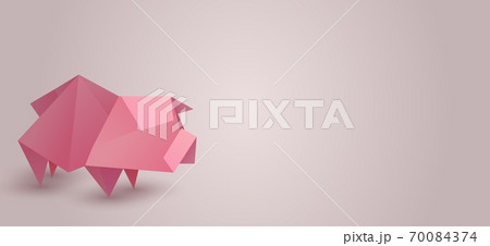 Horizontal banner with origami pig and space for text. Zodiac horoscope. Horizontal banner with origami pig and space for text. Zodiac horoscope. 70084374