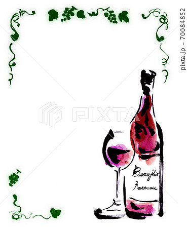ボジョレーヌーボーのイラストとブドウのフレーム入りpopのイラスト素材