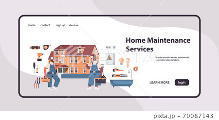 mix race professional repairmen in uniform making house renovation home maintenance repair service concept 70087143