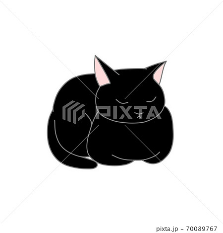 目を閉じている香箱座りの黒色の猫のイラスト素材