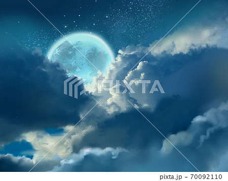 星空と幻想的な宇宙と月のファンタジー背景のイラスト素材