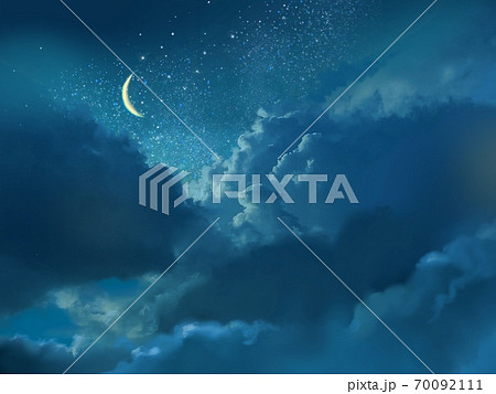 星空と幻想的な宇宙と月のファンタジー背景のイラスト素材