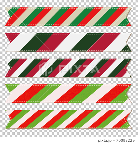 ストライプ柄のリボン セット クリスマスカラーのイラスト素材 ストライプ柄のリボン セット クリスマスカラーのイラスト素材