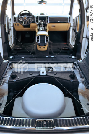 Car interior with removed seats, rear view Car interior with removed seats, rear view 70092849