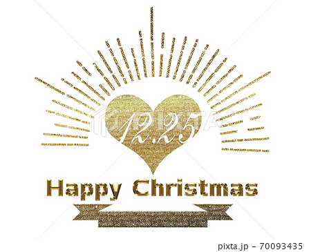 手描きタッチのハッピークリスマスのロゴマーク(ゴールド)|集中線と帯とハートのイラストXmas 手描きタッチのハッピークリスマスのロゴマーク(ゴールド)|集中線と帯とハートのイラストXmas 70093435