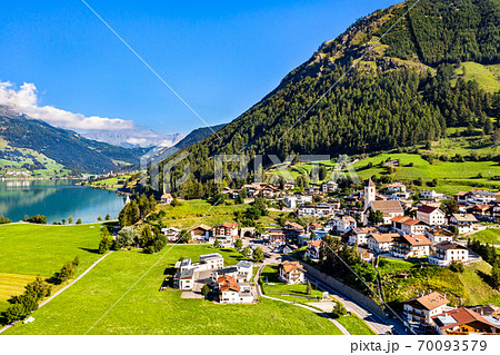 Graun im Vinschgau, a town on Lake Reschen in South Tyrol, Italy Graun im Vinschgau, a town on Lake Reschen in South Tyrol, Italy 70093579