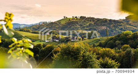 Vineyards in South Styria, beginning of autumn. Vineyards in South Styria, beginning of autumn. 70094934