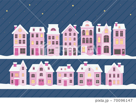 冬のピンクの壁の街並みのイラスト素材